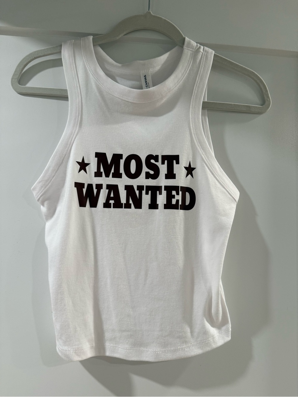 Bella Canvas White Tank Top with Black "MOST WANTED" Graphic